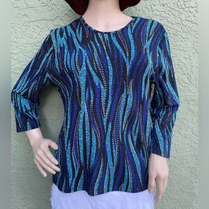 EUC VTG ALLISON DALEY Petite Roundneck Multicolored w/Gold 3/4 Sleeve Top